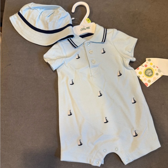 Little Me Light Blue Sailboat Bodysuit with Hat - Picture 1 of 1